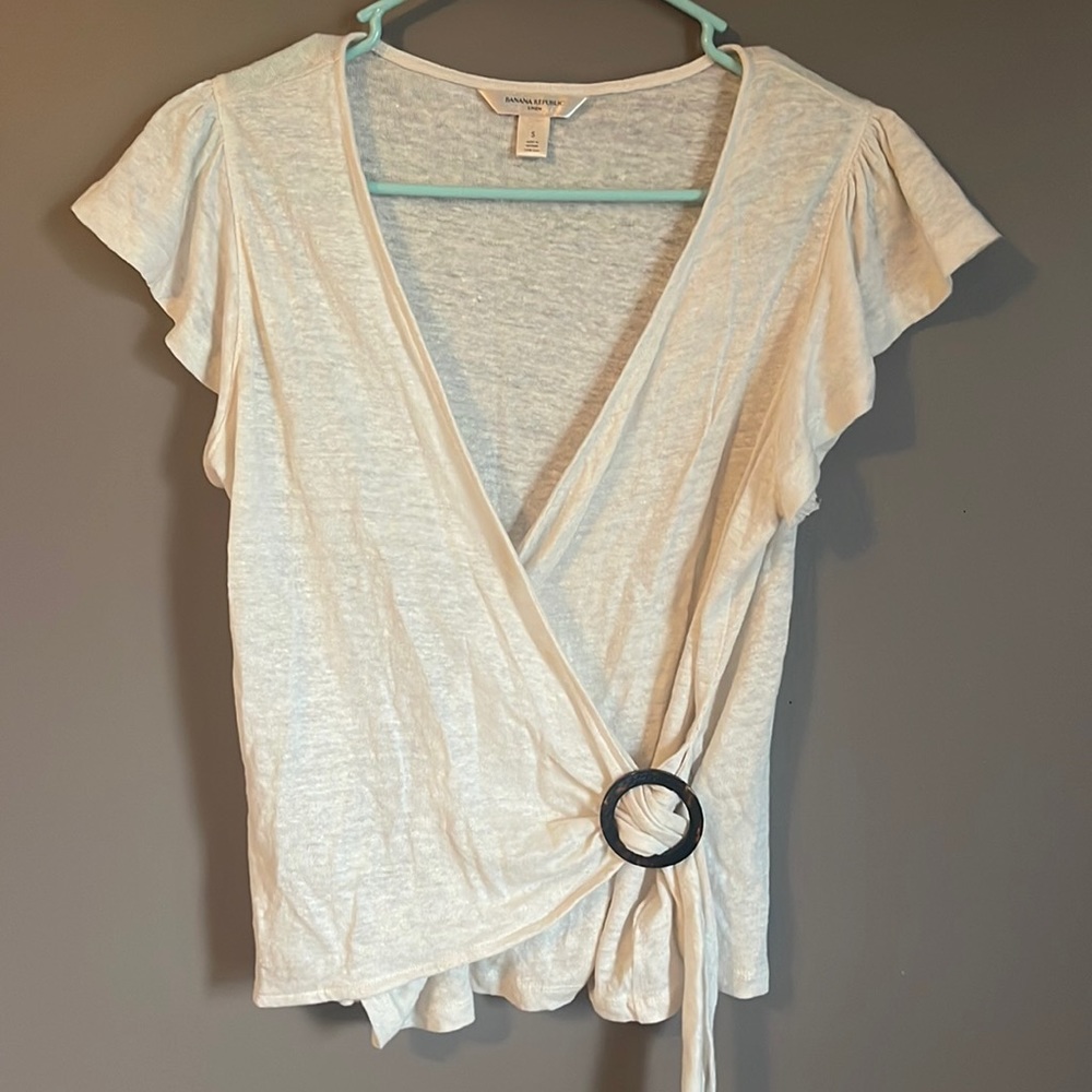 Banana Republic Linen Cross Wrap Top Size Small